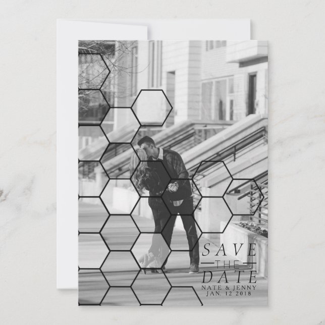 Moderne Honeycomb Save the Date | FOTO (Vorderseite)