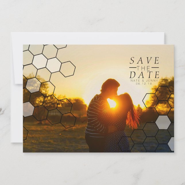 Moderne Honeycomb Save the Date | FOTO (Vorderseite)