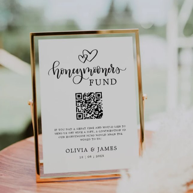 Moderne Honeymoon Fund QR Code Sign, Wedding Einladung (Modern Honeymoon Fund QR Code Sign, Wedding Invitation)