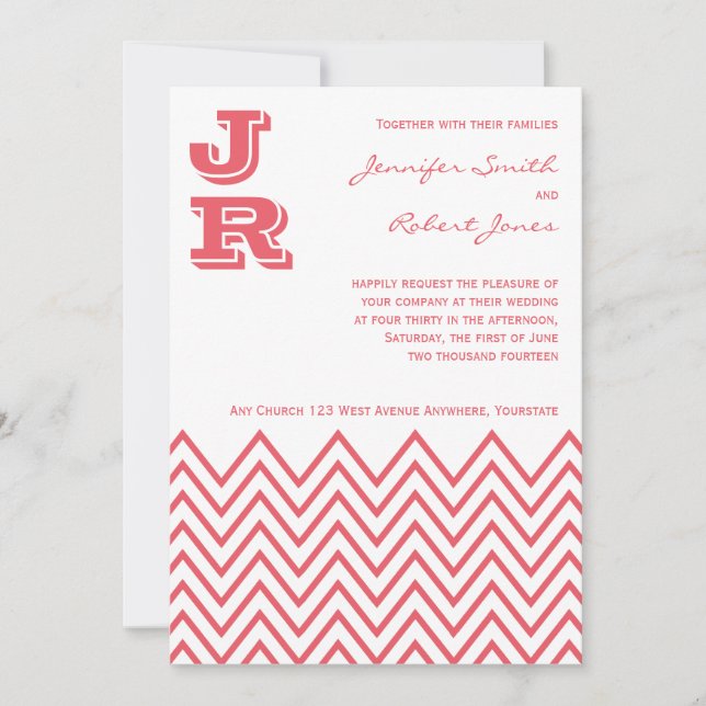 Moderne Honeysuckle Rosa Zickzack Hochzeitseinladu Einladung (Vorderseite)