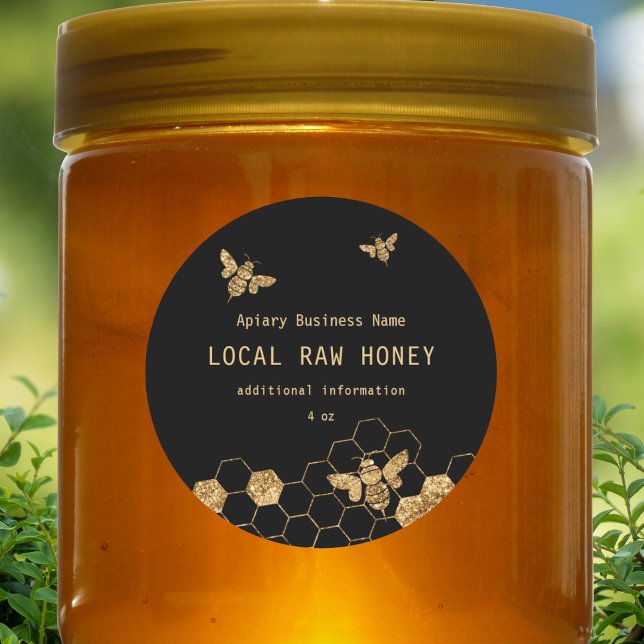 Moderne Honigbienen aus schwarzem und goldenem Hon Runder Aufkleber (Von Creator hochgeladen)