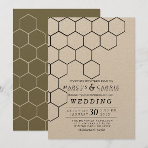 Moderne Honigwaben-Hochzeit Einladung