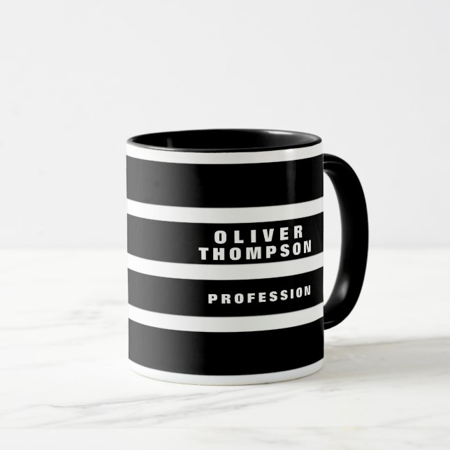 Moderne, horizontale, große schwarze Streifen Eleg Tasse (VorderseiteRechts)