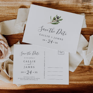 Moderne, horizontale Olive Save the Date Postkarte