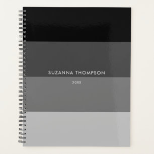 Moderne horizontale Streifen in Schwarz/Grau Planer