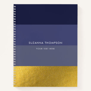 Moderne horizontale Streifen Navy Blue & Gold Foil Notizbuch