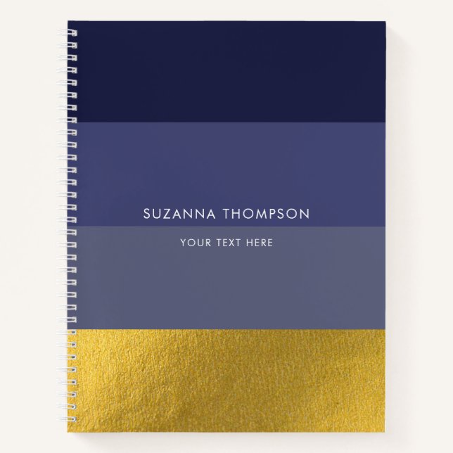 Moderne horizontale Streifen Navy Blue & Gold Foil Notizbuch (Vorderseite)