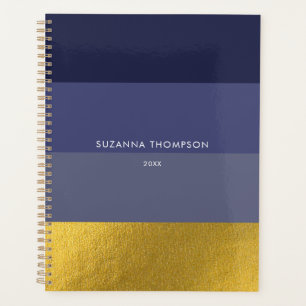Moderne horizontale Streifen Navy Blue & Gold Foil Planer