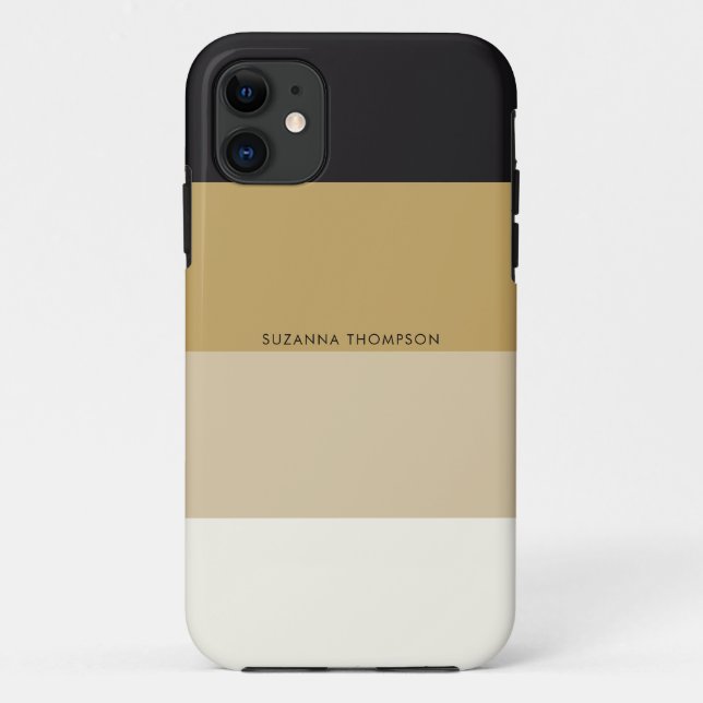 Moderne horizontale Streifen Schwarz-Gold Farbtöne Case-Mate iPhone Hülle (Rückseite)