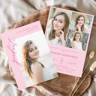 Moderne Hot-Pink-Foto-Graduierungsparty Einladung