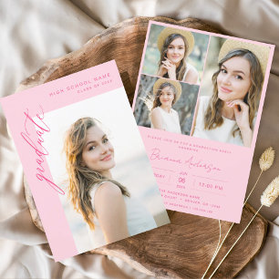 Moderne Hot-Pink-Foto-Graduierungsparty Einladung
