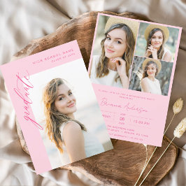 Moderne Hot-Pink-Foto-Graduierungsparty Einladung