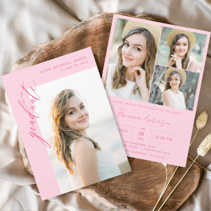 Moderne Hot-Pink-Foto-Graduierungsparty Einladung