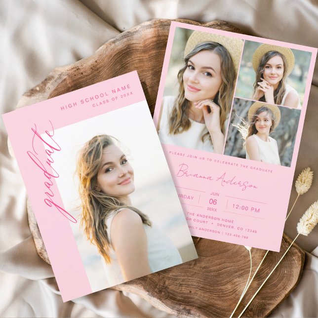 Moderne Hot-Pink-Foto-Graduierungsparty Einladung (Von Creator hochgeladen)