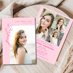 Moderne Hot-Pink-Foto-Graduierungsparty Einladung