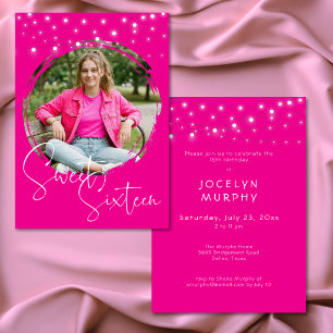 Moderne Hot Pink Foto Sweet Sixteen Geburtstagsfei Einladung