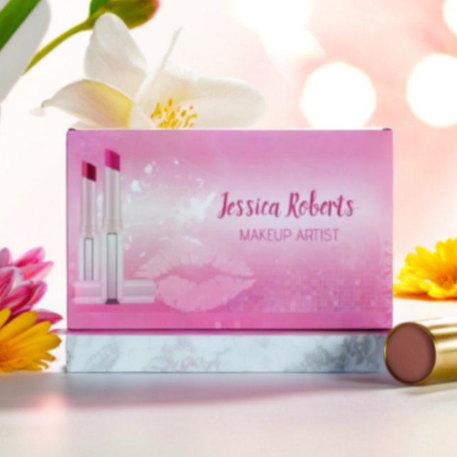 Moderne Hot-Pink-Lippen Makeup Artist Magnetische Visitenkarte (Von Creator hochgeladen)