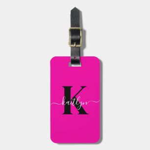 Moderne Hot Pink Schwarze Script-Monogramm Gepäckanhänger