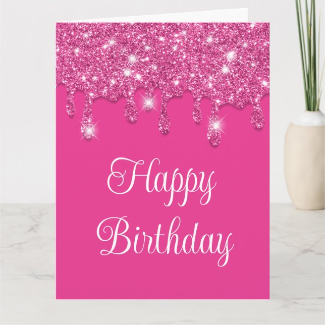 Moderne Hot Pink Tropfens Glitzer Happy Birthday Karte (Vorderseite)