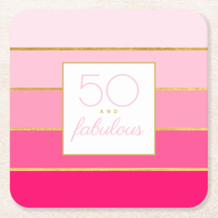 Moderne Hot Pink und Gold 50. und fantastische Geb Rechteckiger Pappuntersetzer