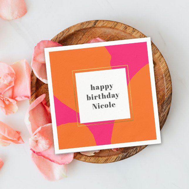 Moderne Hot Pink- und Orange-Abstrakte Geburtstags Serviette (Von Creator hochgeladen)
