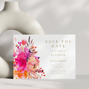 Moderne Hot Pink Wasserfarben Blumen Elegante Hoch Save The Date