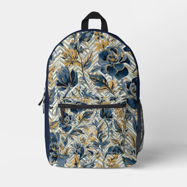 Moderne, hübsche blaue Blumen Kunst, Rucksack (Vorderseite)