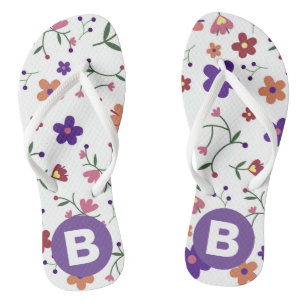 Moderne hübsche farbenfrohe florale lila Monogramm Flip Flops