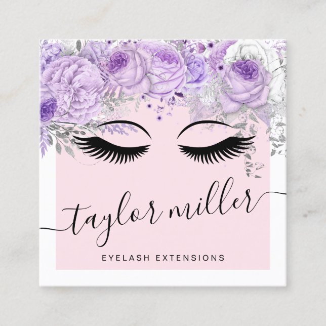 Moderne hübsche lila Bläschen-Wimpernverlängerunge Quadratische Visitenkarte (Vorderseite)
