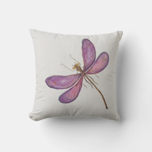 Moderne hübsche rosa Libelle silberner Hintergrund Kissen