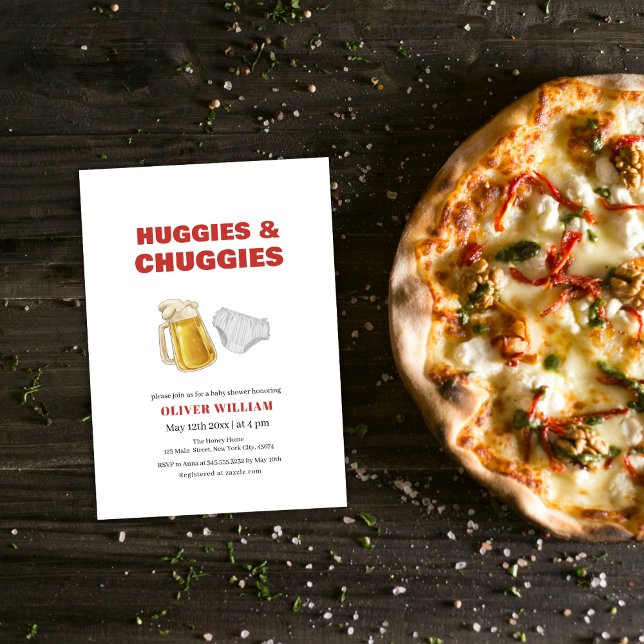 Moderne Huggies-Babydusche mit Bier und Windeln Einladung (Modern Huggies Chuggies Beer & Diaper Baby Shower Invitation)