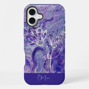 Moderne Hühner-Mädchen-Lila-Blumen-Marmor iPhone 16 Plus Hülle