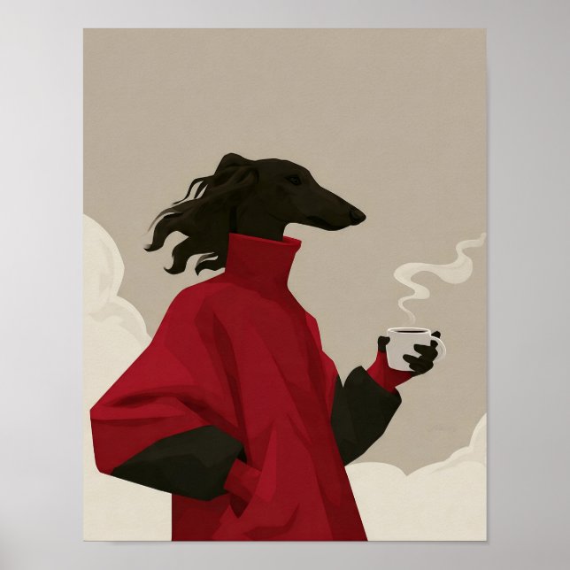 Moderne Hundekunst mit rotem Mantel Poster (Vorne)