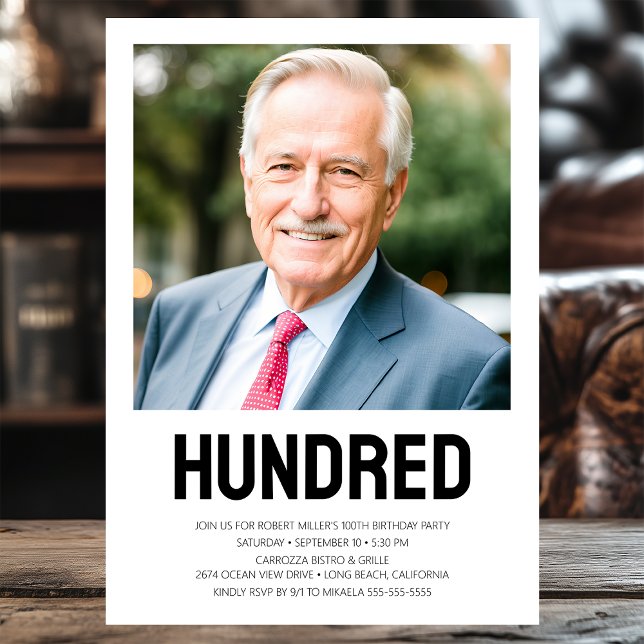 Moderne HUNDRED Foto 100. Geburtstagsparty Einladung (Von Creator hochgeladen)