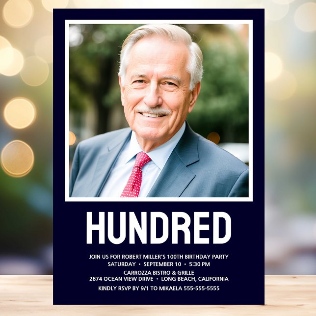 Moderne HUNDRED Foto 100. Geburtstagsparty Einladung (Von Creator hochgeladen)