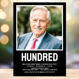 Moderne HUNDRED Foto 100. Geburtstagsparty Einladung