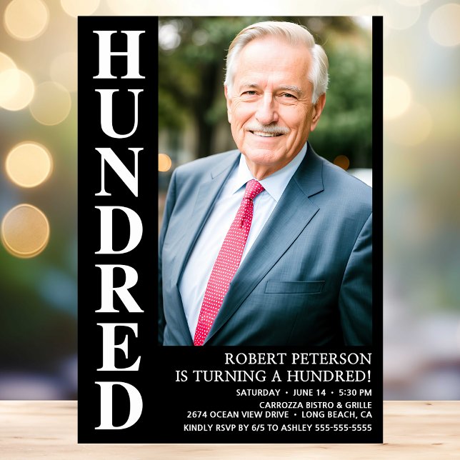 Moderne HUNDRED Foto 100. Geburtstagsparty Einladung (Von Creator hochgeladen)
