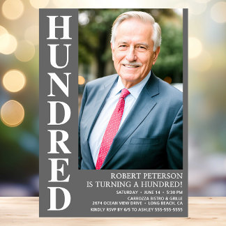 Moderne HUNDRED Foto 100. Geburtstagsparty Einladung