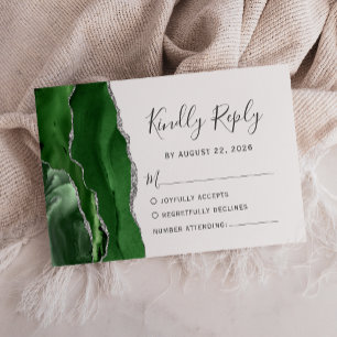 Moderne Hunter Green Silver Agate Hochzeit RSVP Karte