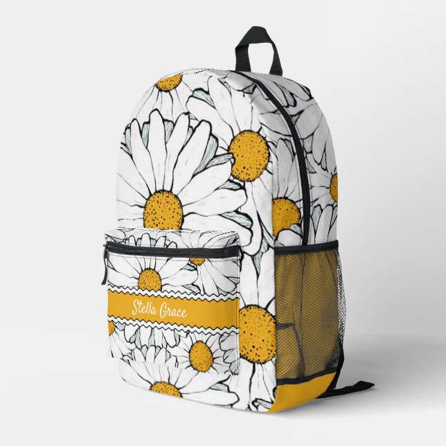 Moderne Hütte Daisy Art Muster Bedruckter Rucksack (Rückseitige Ecke Rechts)
