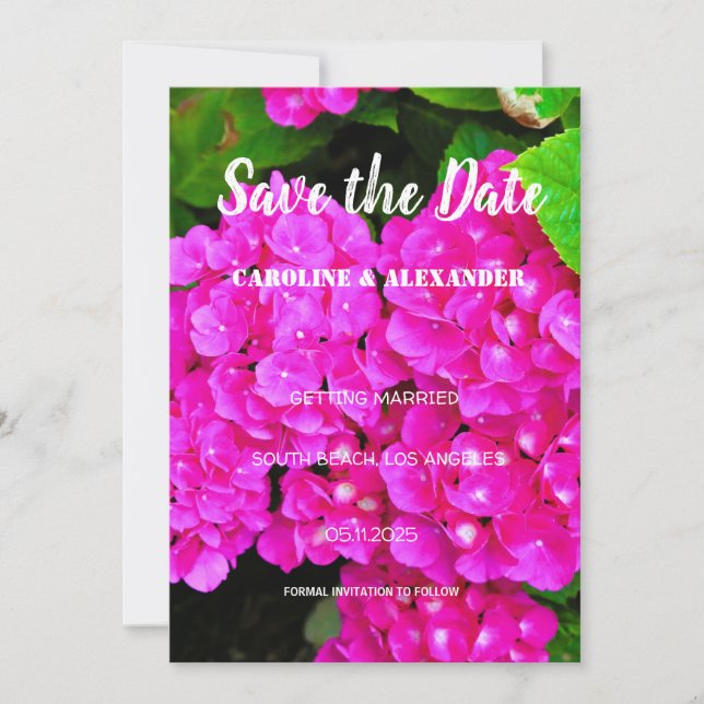 Moderne Hydrangea rosa Blume Sommerhochzeit Save The Date (Vorderseite)
