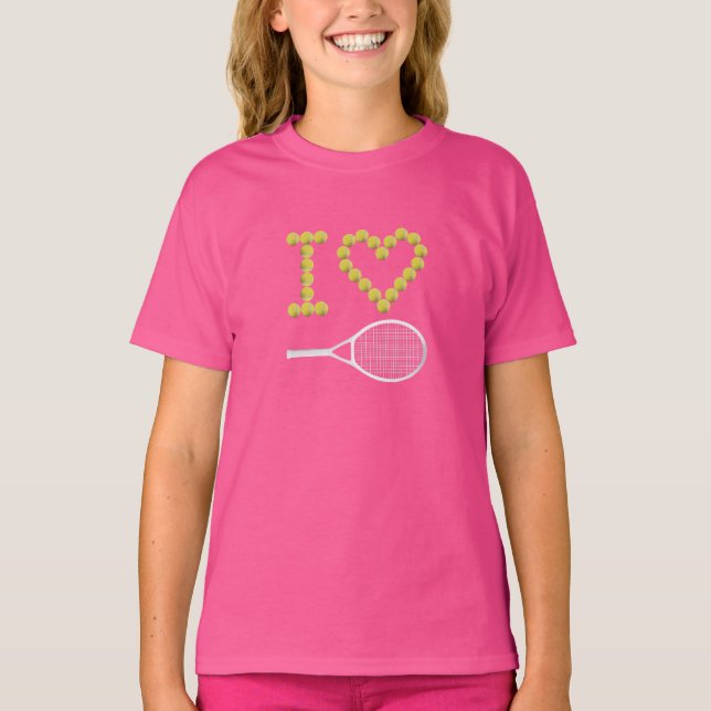 Moderne I-Liebe Tennis Pink Girls' T-Shirt (Vorderseite)