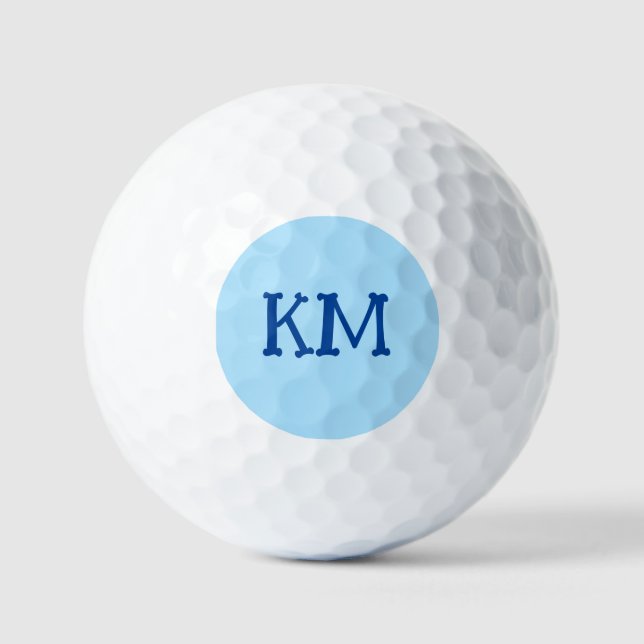 Moderne Ice Blue Color | Blue Monogram Initials Golfball (Vorderseite)