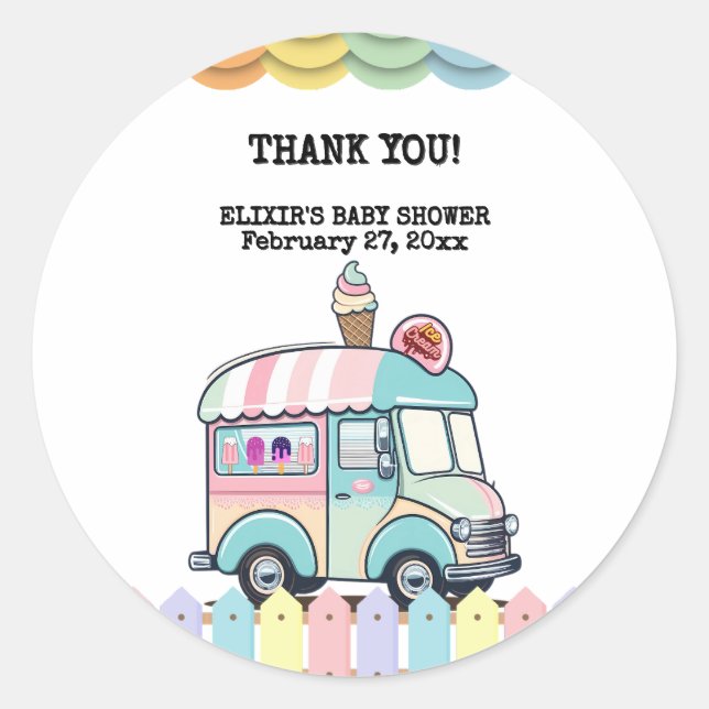 Moderne Ice Cream Truck Sprinkles Babydusche Runder Aufkleber (Vorderseite)