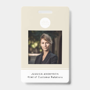 Moderne ID-Karte Beige Minimal Logo Foto QR-Code Ausweis