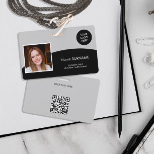Moderne ID-Karten Firmenlogo Foto QR-Code grau Ausweis