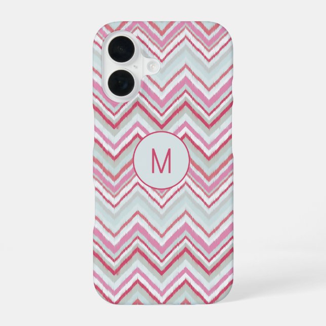 Moderne Ikat-Schrägstreifen-Monogramm-Initiale iPhone 16 Hülle (Rückseite)
