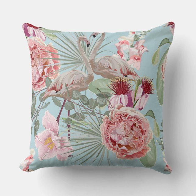 Moderne Illustration florale flamingo blau luxuriö Kissen (Vorderseite)