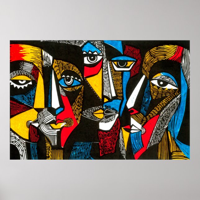 Moderne Illustration im linocut-Stil. Surreal colo Poster (Vorne)