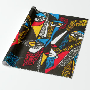 Moderne Illustration im Linolschnitt-Stil. Surreal Geschenkpapier